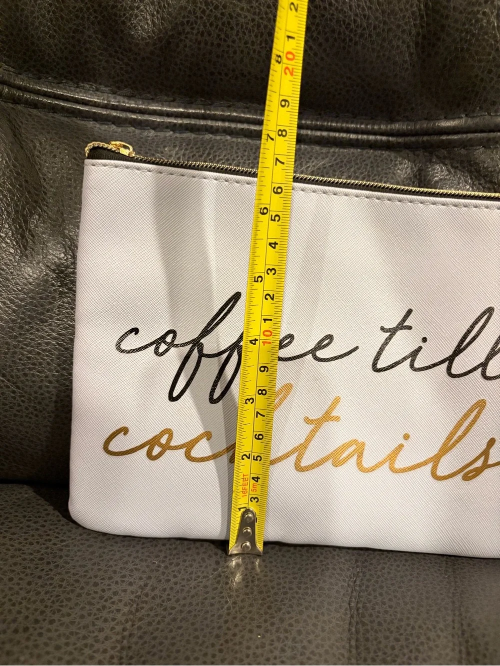 White 'Coffee Till Cocktails' Zip Pouch Clutch